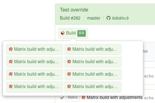 Screenshot of an eight job matrix inside a group step